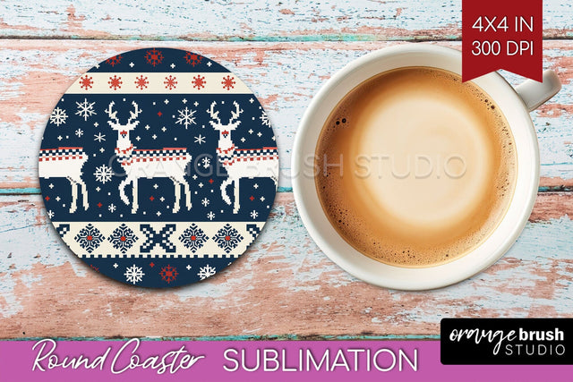 Nordic Christmas Round Coaster - Winter Coaster Sublimation Sublimation OrangeBrushStudio 