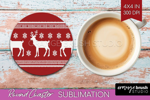 Nordic Christmas Round Coaster - Winter Coaster Sublimation Sublimation OrangeBrushStudio 