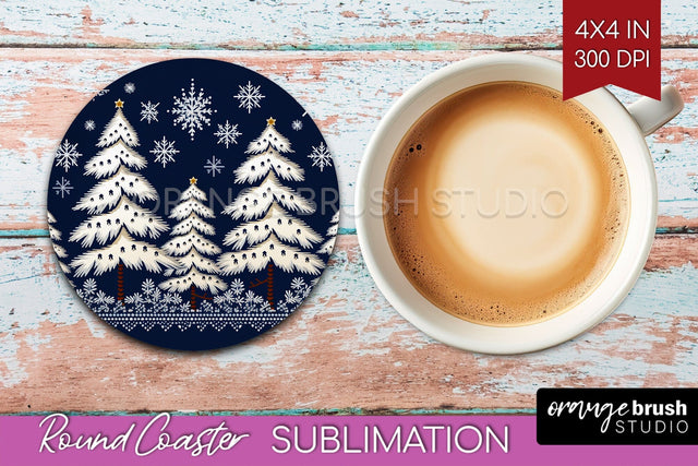Nordic Christmas Round Coaster - Winter Coaster Sublimation Sublimation OrangeBrushStudio 