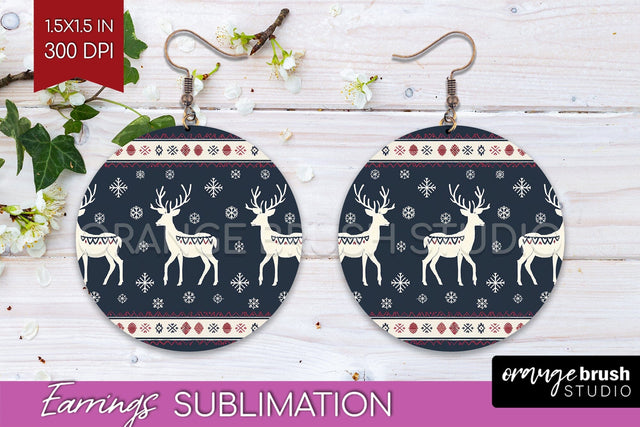 Nordic Christmas Round Earrings, Winter Earring Sublimation Sublimation OrangeBrushStudio 