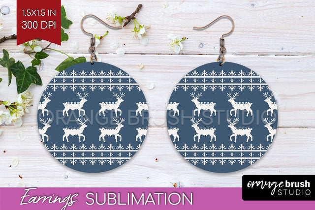 Nordic Christmas Round Earrings, Winter Earring Sublimation Sublimation OrangeBrushStudio 