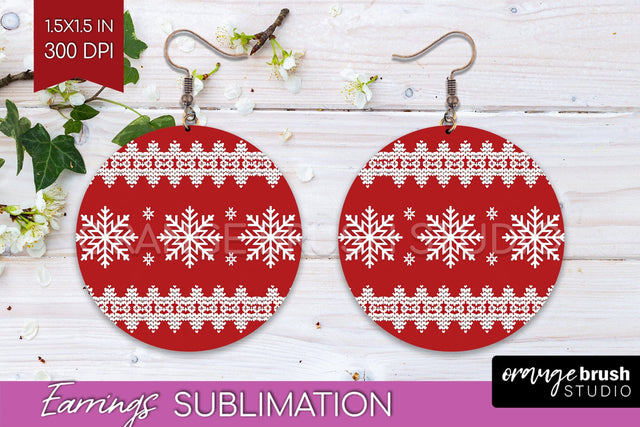 Nordic Christmas Round Earrings, Winter Earring Sublimation Sublimation OrangeBrushStudio 
