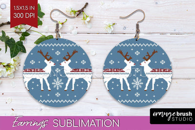 Nordic Christmas Round Earrings, Winter Earring Sublimation Sublimation OrangeBrushStudio 