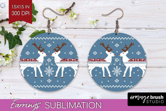 Nordic Christmas Round Earrings, Winter Earring Sublimation Sublimation OrangeBrushStudio 
