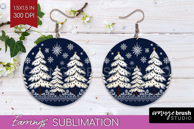Nordic Christmas Round Earrings, Winter Earring Sublimation Sublimation OrangeBrushStudio 