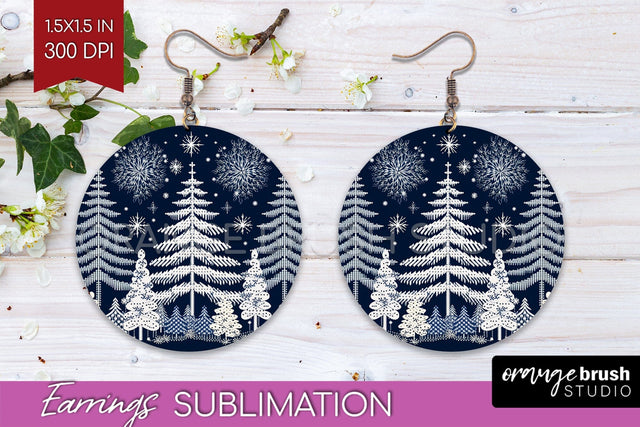 Nordic Christmas Round Earrings, Winter Earring Sublimation Sublimation OrangeBrushStudio 