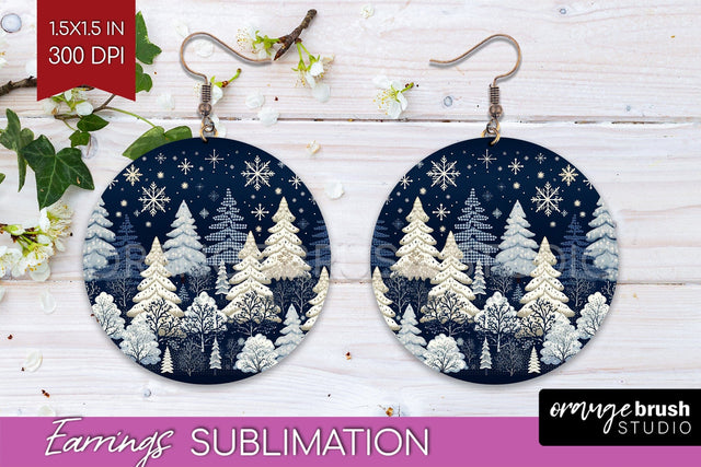 Nordic Christmas Round Earrings, Winter Earring Sublimation Sublimation OrangeBrushStudio 