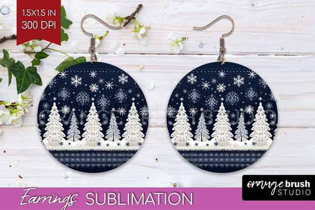 Nordic Christmas Round Earrings, Winter Earring Sublimation Sublimation OrangeBrushStudio 