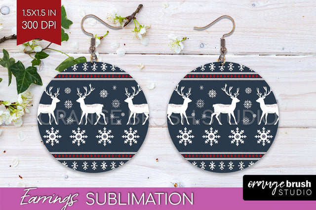 Nordic Christmas Round Earrings, Winter Earring Sublimation Sublimation OrangeBrushStudio 