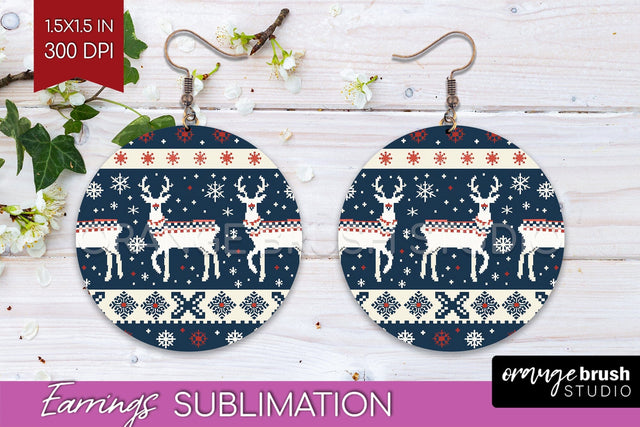 Nordic Christmas Round Earrings, Winter Earring Sublimation Sublimation OrangeBrushStudio 