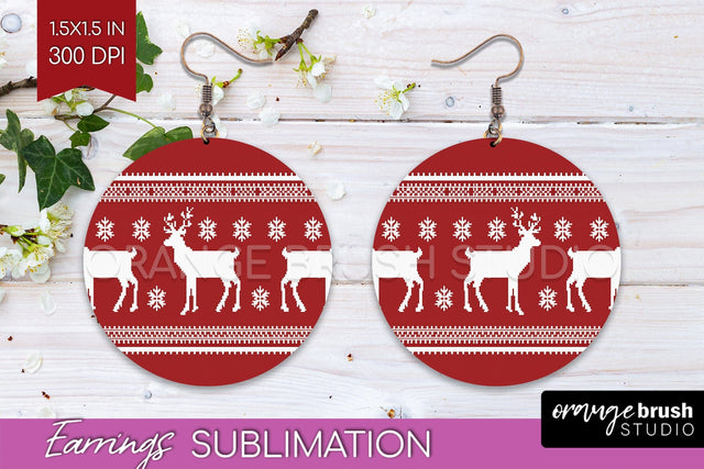 Nordic Christmas Round Earrings, Winter Earring Sublimation Sublimation OrangeBrushStudio 