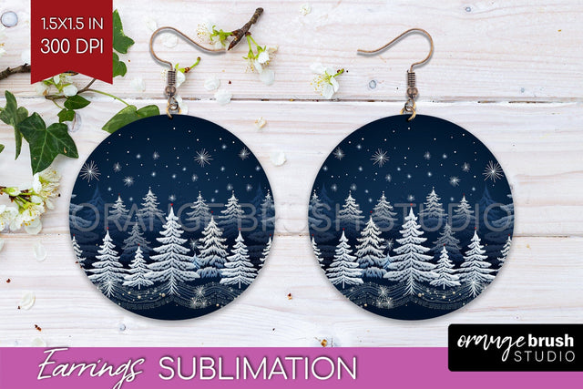 Nordic Christmas Round Earrings, Winter Earring Sublimation Sublimation OrangeBrushStudio 