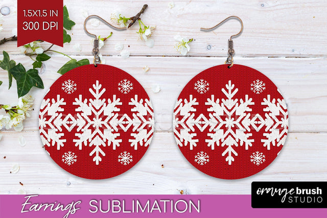 Nordic Christmas Round Earrings, Winter Earring Sublimation Sublimation OrangeBrushStudio 