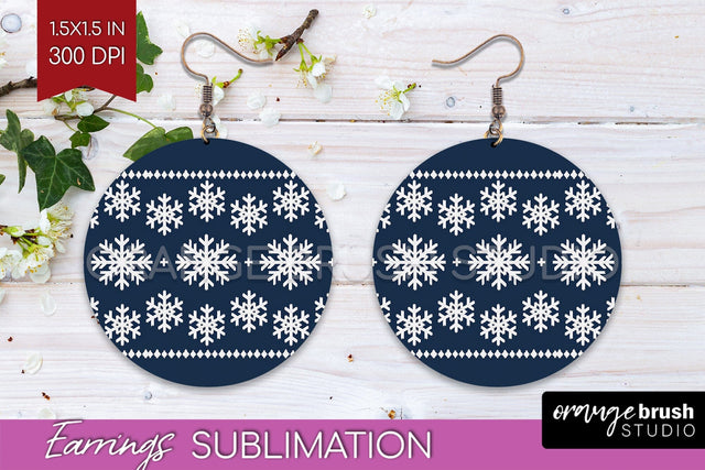 Nordic Christmas Round Earrings, Winter Earring Sublimation Sublimation OrangeBrushStudio 