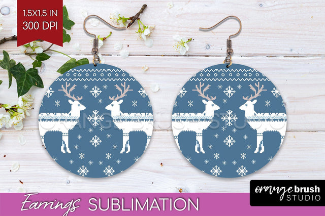 Nordic Christmas Round Earrings, Winter Earring Sublimation Sublimation OrangeBrushStudio 