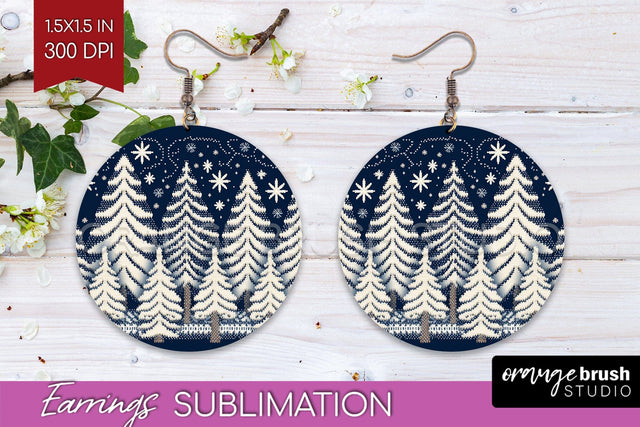 Nordic Christmas Round Earrings, Winter Earring Sublimation Sublimation OrangeBrushStudio 