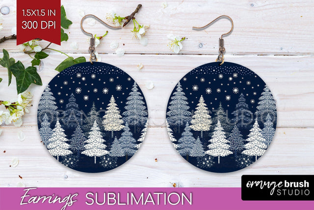 Nordic Christmas Round Earrings, Winter Earring Sublimation Sublimation OrangeBrushStudio 