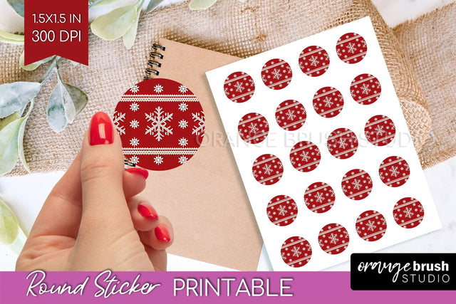 Nordic Christmas Round Sticker - Printable Sticker Sheet Sublimation OrangeBrushStudio 