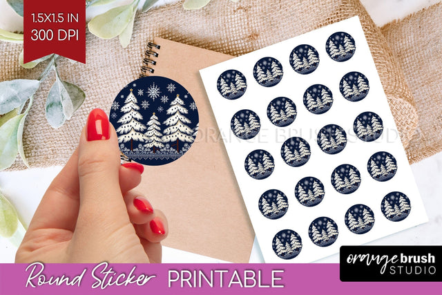 Nordic Christmas Round Sticker - Printable Sticker Sheet Sublimation OrangeBrushStudio 