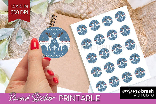 Nordic Christmas Round Sticker - Printable Sticker Sheet Sublimation OrangeBrushStudio 