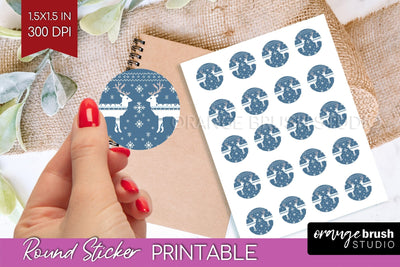 Nordic Christmas Round Sticker - Printable Sticker Sheet Sublimation OrangeBrushStudio 