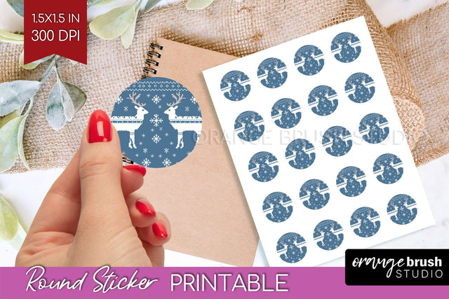 Nordic Christmas Round Sticker - Printable Sticker Sheet Sublimation OrangeBrushStudio 