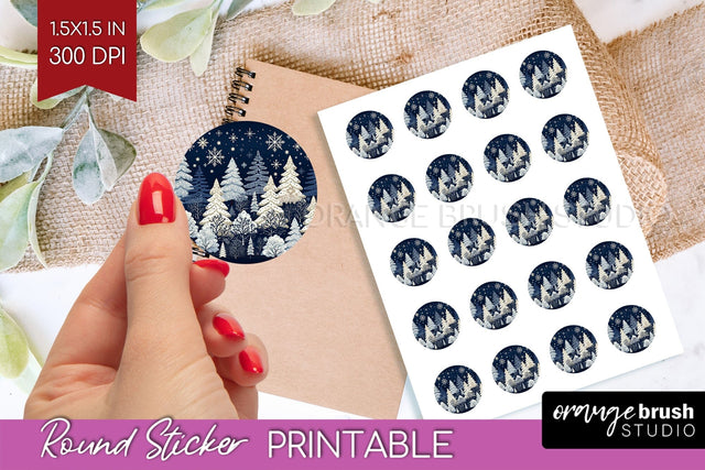 Nordic Christmas Round Sticker - Printable Sticker Sheet Sublimation OrangeBrushStudio 