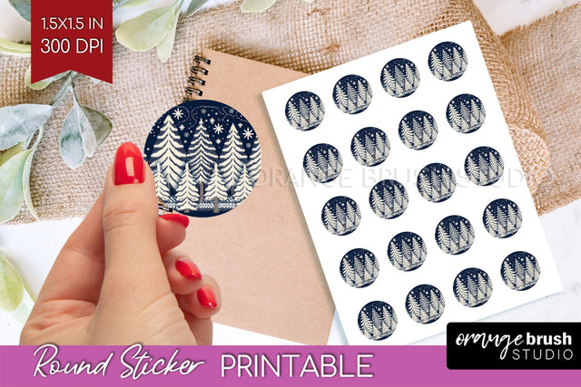 Nordic Christmas Round Sticker - Printable Sticker Sheet Sublimation OrangeBrushStudio 