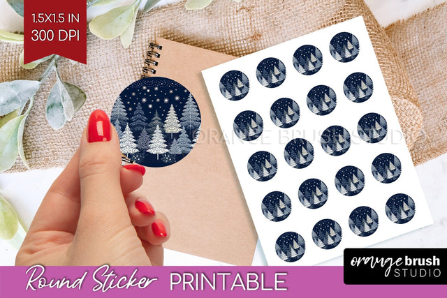 Nordic Christmas Round Sticker - Printable Sticker Sheet Sublimation OrangeBrushStudio 