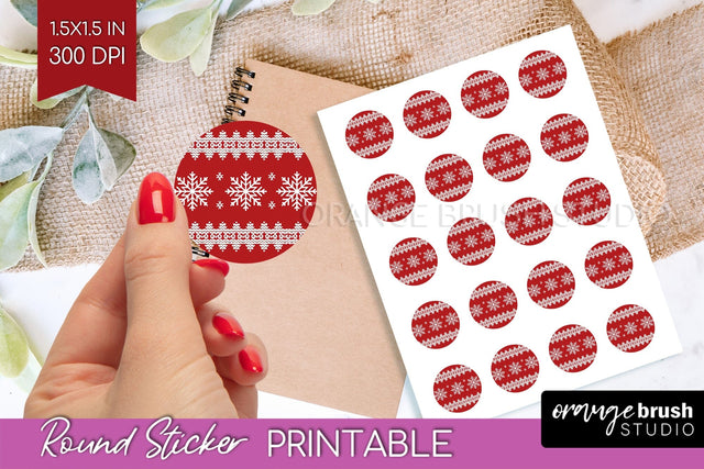 Nordic Christmas Round Sticker - Printable Sticker Sheet Sublimation OrangeBrushStudio 