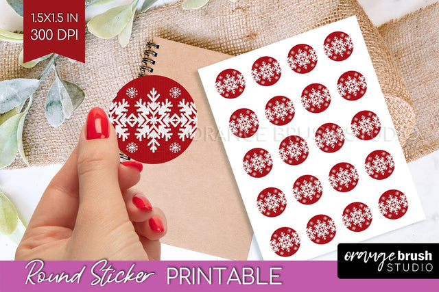 Nordic Christmas Round Sticker - Printable Sticker Sheet Sublimation OrangeBrushStudio 
