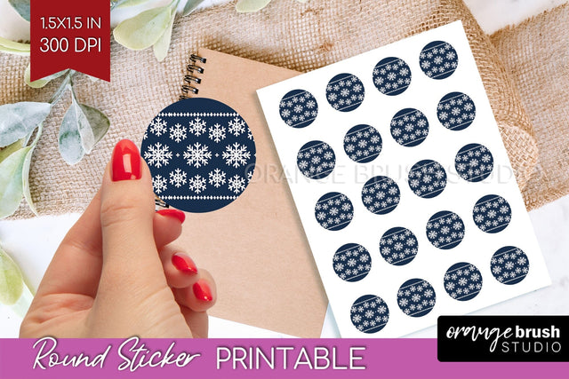 Nordic Christmas Round Sticker - Printable Sticker Sheet Sublimation OrangeBrushStudio 