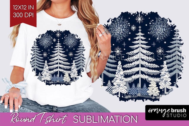 Nordic Christmas Round Tshirt Background, Winter Tshirt PNG Sublimation OrangeBrushStudio 
