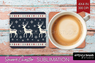 Nordic Christmas Square Coaster - Winter Coaster Sublimation Sublimation OrangeBrushStudio 