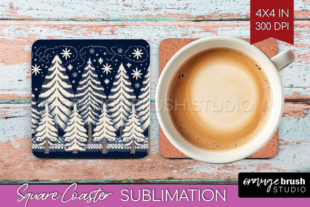 Nordic Christmas Square Coaster - Winter Coaster Sublimation Sublimation OrangeBrushStudio 