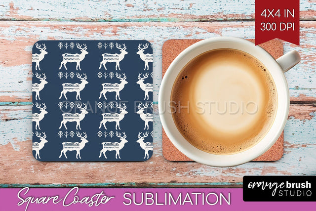 Nordic Christmas Square Coaster - Winter Coaster Sublimation Sublimation OrangeBrushStudio 