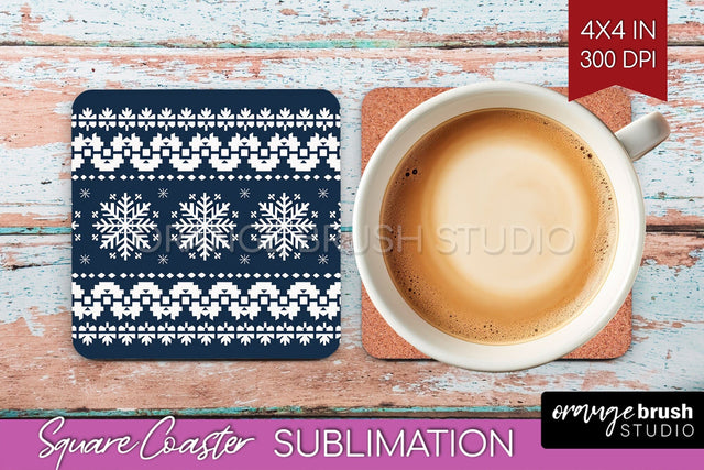 Nordic Christmas Square Coaster - Winter Coaster Sublimation Sublimation OrangeBrushStudio 