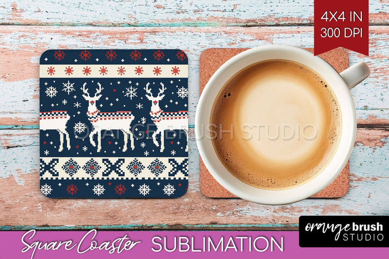 Nordic Christmas Square Coaster - Winter Coaster Sublimation Sublimation OrangeBrushStudio 