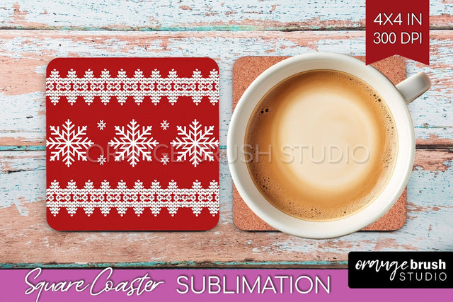 Nordic Christmas Square Coaster - Winter Coaster Sublimation Sublimation OrangeBrushStudio 