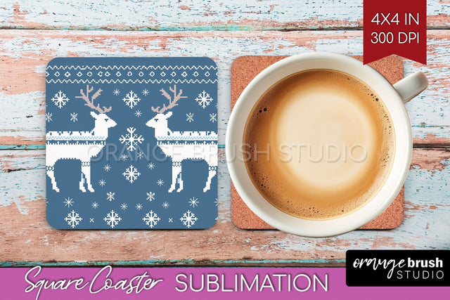 Nordic Christmas Square Coaster - Winter Coaster Sublimation Sublimation OrangeBrushStudio 