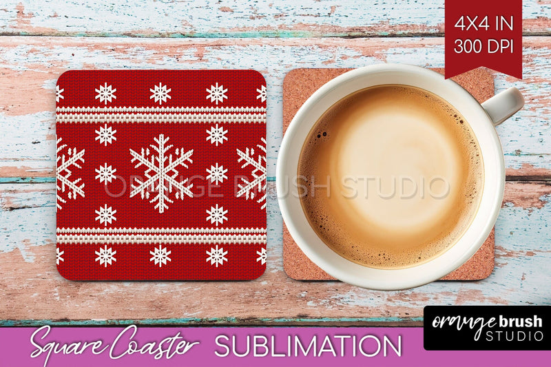 Nordic Christmas Square Coaster - Winter Coaster Sublimation Sublimation OrangeBrushStudio 