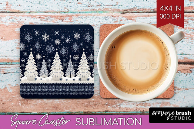 Nordic Christmas Square Coaster - Winter Coaster Sublimation Sublimation OrangeBrushStudio 