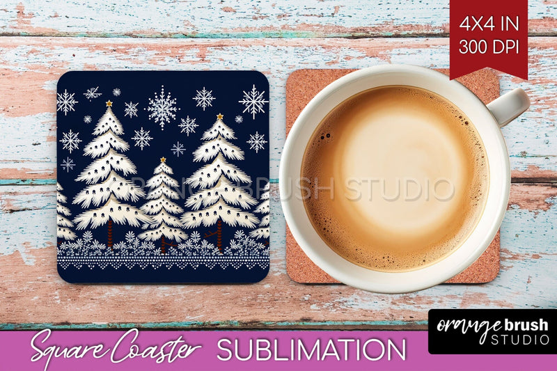 Nordic Christmas Square Coaster - Winter Coaster Sublimation Sublimation OrangeBrushStudio 