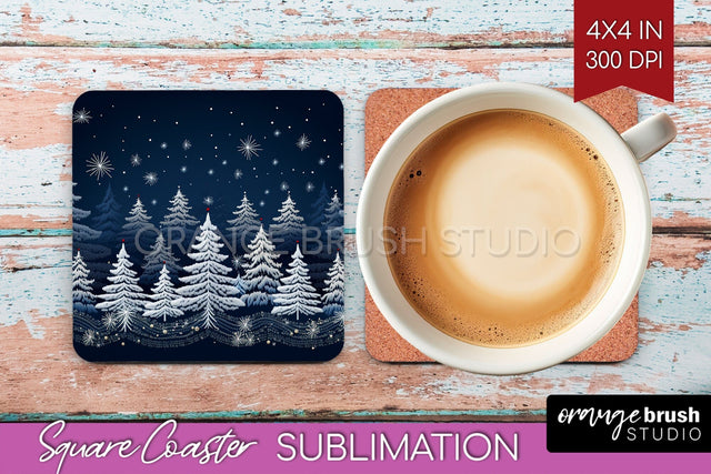 Nordic Christmas Square Coaster - Winter Coaster Sublimation Sublimation OrangeBrushStudio 
