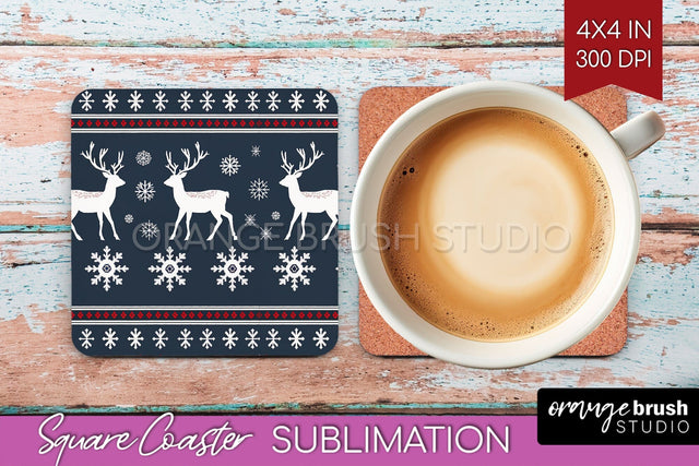 Nordic Christmas Square Coaster - Winter Coaster Sublimation Sublimation OrangeBrushStudio 