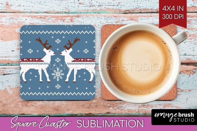 Nordic Christmas Square Coaster - Winter Coaster Sublimation Sublimation OrangeBrushStudio 