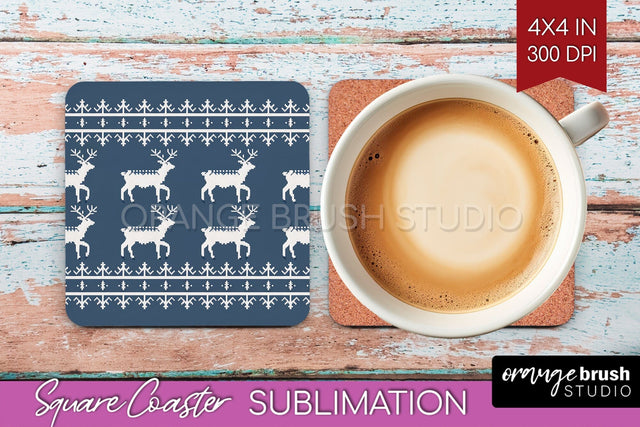 Nordic Christmas Square Coaster - Winter Coaster Sublimation Sublimation OrangeBrushStudio 