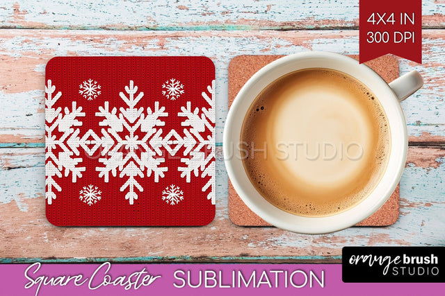 Nordic Christmas Square Coaster - Winter Coaster Sublimation Sublimation OrangeBrushStudio 
