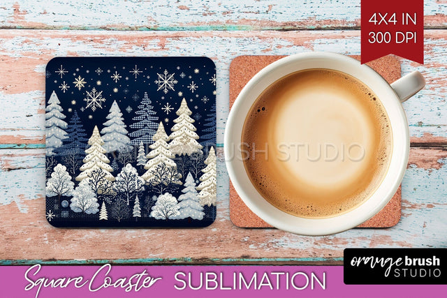 Nordic Christmas Square Coaster - Winter Coaster Sublimation Sublimation OrangeBrushStudio 