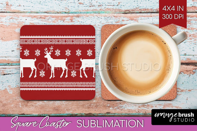 Nordic Christmas Square Coaster - Winter Coaster Sublimation Sublimation OrangeBrushStudio 